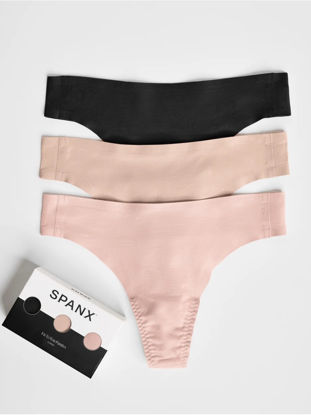 SPANX Seamless Thong 3-Pack in Black, Nude, Blush